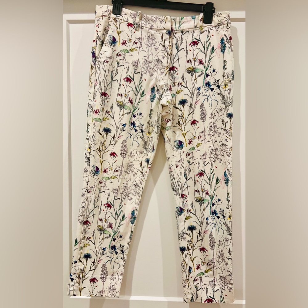 🌸 H&M Floral High-Waist Ankle Pants – Cream Multi Botanical Print Size 12 chic - Picture 2 of 8